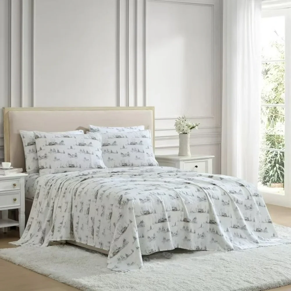 Lenox 6 Piece Flannel Sheet Set King Cottage Neutral 100% Cotton Winter Cabin